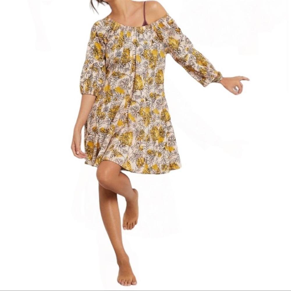 Anthropologie Daily Practice Mollie Floral Print Off Shoulder Tunic Dress Medium - Picture 6 of 6